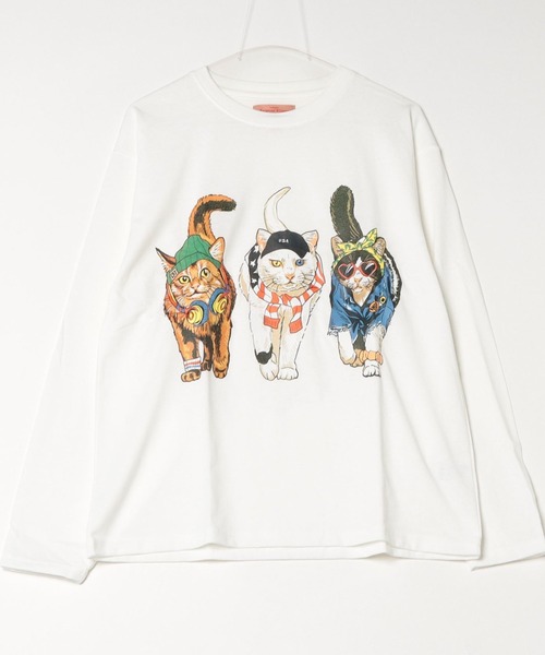 CORISCO(コリスコ)の「度詰め天竺 アニマル前後 プリント 長袖Tシャツ 猫 キャット CORISCO(Tシャツ/カットソー・メンズ・ブラック系1/ブラック系2/ホワイト系1/ホワイト系2・M/L/LL)」の1枚目の写真