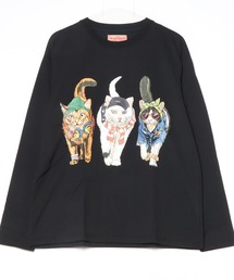 CORISCO（コリスコ）の「度詰め天竺 アニマル前後 プリント 長袖Tシャツ 猫  キャット CORISCO（Tシャツ/カットソー）」