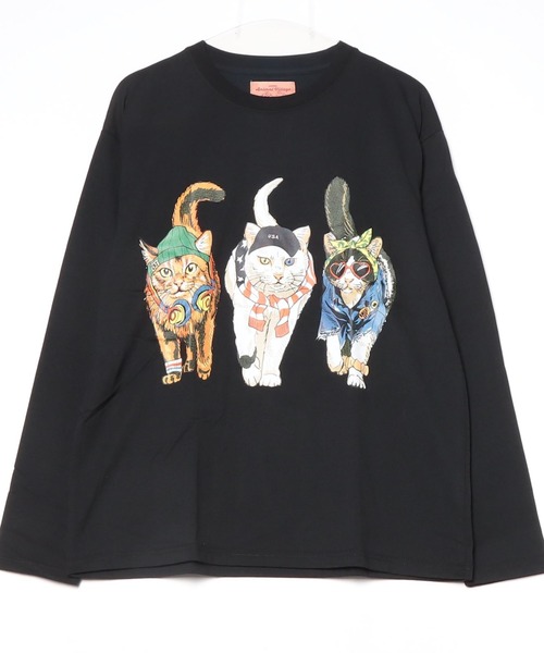 CORISCO(コリスコ)の「度詰め天竺 アニマル前後 プリント 長袖Tシャツ 猫 キャット CORISCO(Tシャツ/カットソー・メンズ・ブラック系1/ブラック系2/ホワイト系1/ホワイト系2・M/L/LL)」の3枚目の写真