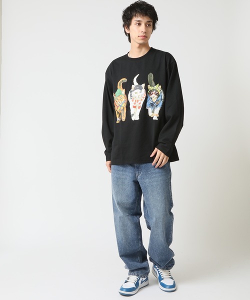 CORISCO(コリスコ)の「度詰め天竺 アニマル前後 プリント 長袖Tシャツ 猫 キャット CORISCO(Tシャツ/カットソー・メンズ・ブラック系1/ブラック系2/ホワイト系1/ホワイト系2・M/L/LL)」の7枚目の写真