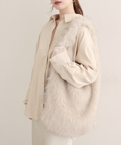 natural couture(ナチュラルクチュール)の「ワンハンドルファーBAG(トートバッグ・レディース・アイボリー/ブラウン・FREE)」の3枚目の写真