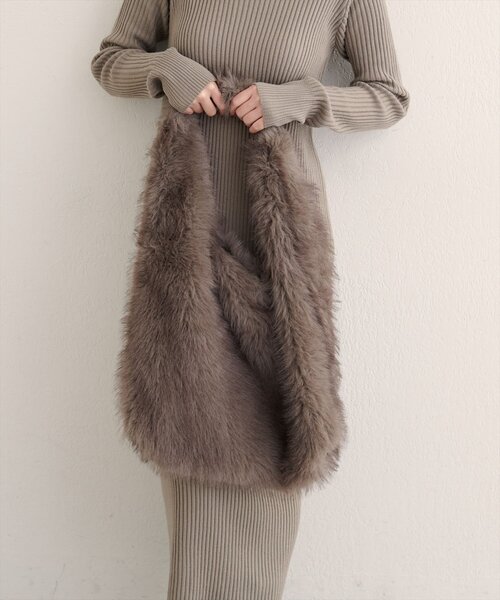 natural couture(ナチュラルクチュール)の「ワンハンドルファーBAG(トートバッグ・レディース・アイボリー/ブラウン・FREE)」の12枚目の写真