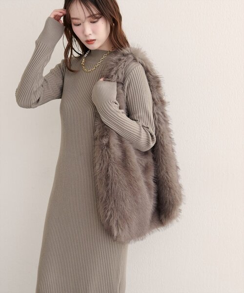 natural couture(ナチュラルクチュール)の「ワンハンドルファーBAG(トートバッグ・レディース・アイボリー/ブラウン・FREE)」の8枚目の写真