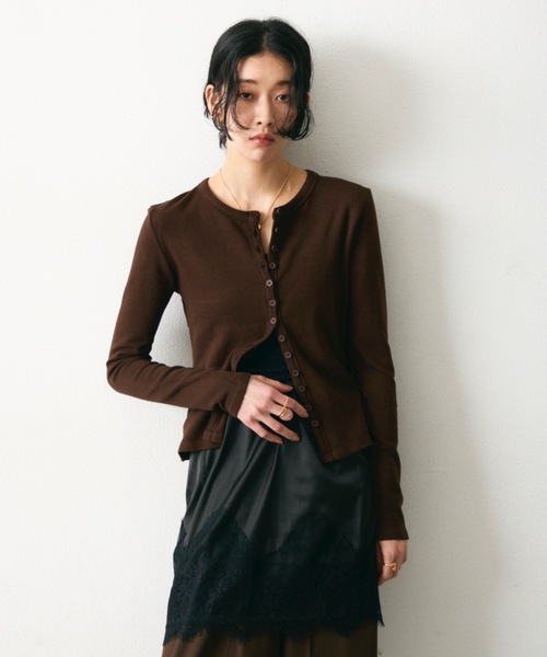 Lutim by u(ルチバイユー)の「Multi-Rib Cardigan/マルチリブカーディガン(カーディガン/ボレロ・レディース・ブラウン/グレー/ナチュラル/ブラック・FREE)」の3枚目の写真