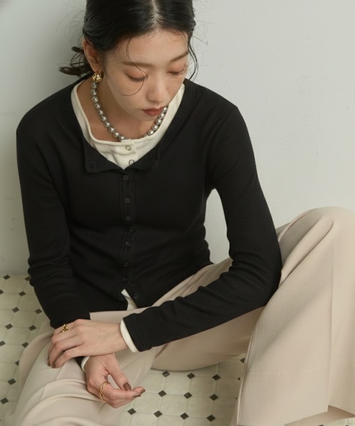 Lutim by u(ルチバイユー)の「Multi-Rib Cardigan/マルチリブカーディガン(カーディガン/ボレロ・レディース・ブラウン/グレー/ナチュラル/ブラック・FREE)」の2枚目の写真