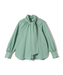 SHIPS Primary Navy Label:ストレッチ ギンガム ボウタイ ブラウス