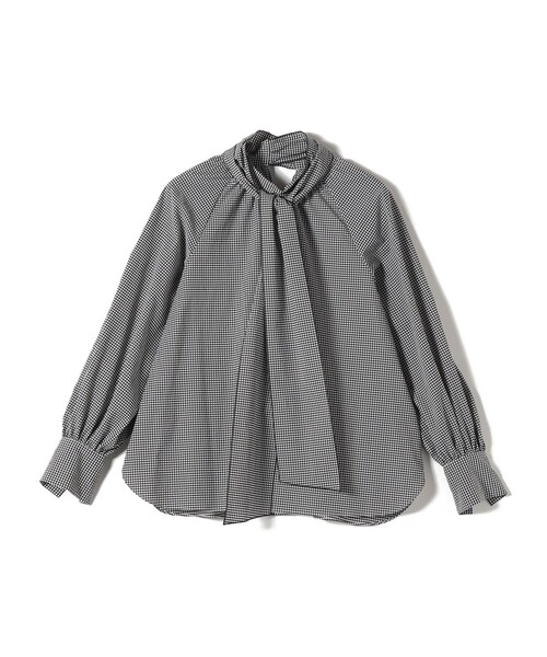 SHIPS - 1 SHIPS シップス ボウタイ ブラウス 総柄 シャツ トップス セール】SHIPS Primary Navy Label:ストレッチ ギンガム ボウタイ
