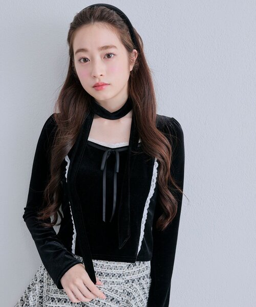 セール】タイ付きベロアトップス（Tシャツ/カットソー）｜OLIVE des