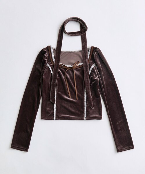 OLIVE des OLIVE（オリーブデオリーブ）の「タイ付きベロアトップス（Tシャツ/カットソー・レディース・ブラウン/ピンク/ブラック・FREE）」の11枚目の写真