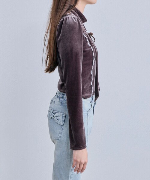 OLIVE des OLIVE（オリーブデオリーブ）の「タイ付きベロアトップス（Tシャツ/カットソー・レディース・ブラウン/ピンク/ブラック・FREE）」の13枚目の写真