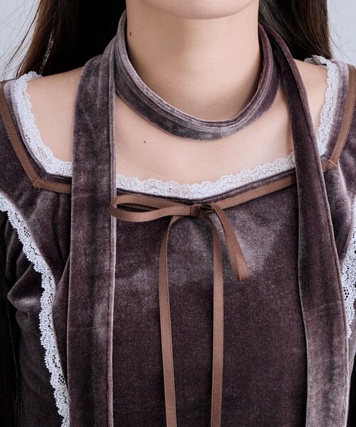 OLIVE des OLIVE（オリーブデオリーブ）の「タイ付きベロアトップス（Tシャツ/カットソー・レディース・ブラウン/ピンク/ブラック・FREE）」の15枚目の写真