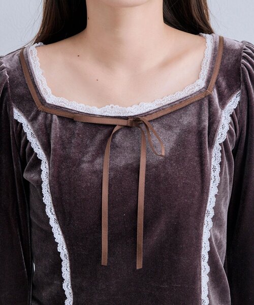 OLIVE des OLIVE（オリーブデオリーブ）の「タイ付きベロアトップス（Tシャツ/カットソー・レディース・ブラウン/ピンク/ブラック・FREE）」の17枚目の写真