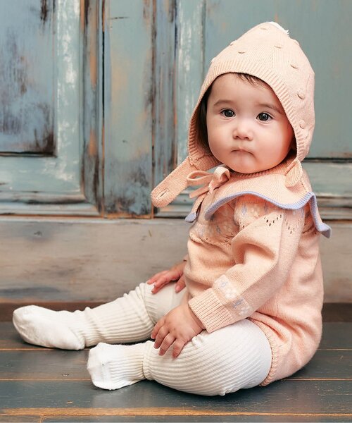 apres les cours（アプレレクール）の「とんがりベビーニット帽（ニットキャップ/ビーニー・キッズ・ミント/ピンク・48）」の8枚目の写真