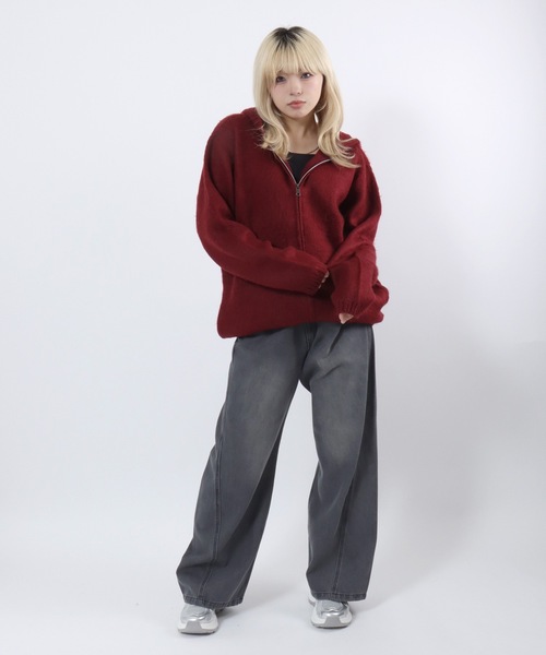 HOUSTON(ヒューストン)の「HUOSTON(ヒューストン)MOHAIR TUUCH ZIP PARKA/モヘアタッチ ニットジップアップパーカー メンズ レディース ユニセックス(パーカー・メンズ・チャコールグレー/ブラック/マルーン・M/L)」の18枚目の写真