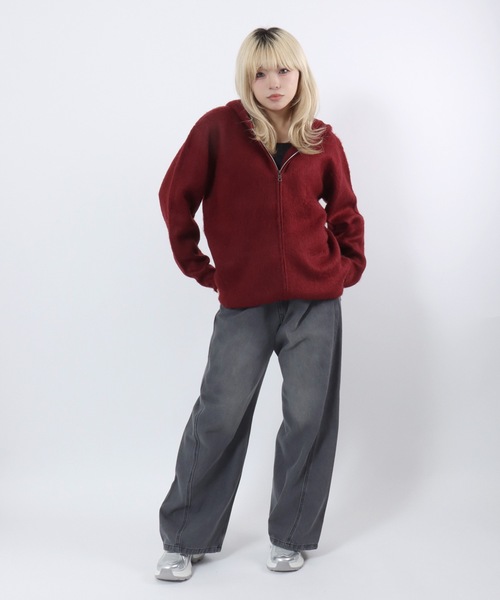 HOUSTON(ヒューストン)の「HUOSTON(ヒューストン)MOHAIR TUUCH ZIP PARKA/モヘアタッチ ニットジップアップパーカー メンズ レディース ユニセックス(パーカー・メンズ・チャコールグレー/ブラック/マルーン・M/L)」の19枚目の写真