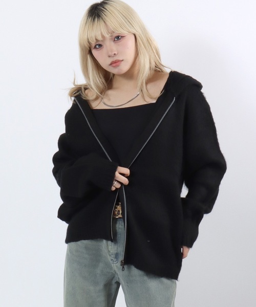 HOUSTON(ヒューストン)の「HUOSTON(ヒューストン)MOHAIR TUUCH ZIP PARKA/モヘアタッチ ニットジップアップパーカー メンズ レディース ユニセックス(パーカー・メンズ・チャコールグレー/ブラック/マルーン・M/L)」の13枚目の写真
