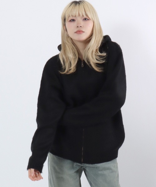 HOUSTON(ヒューストン)の「HUOSTON(ヒューストン)MOHAIR TUUCH ZIP PARKA/モヘアタッチ ニットジップアップパーカー メンズ レディース ユニセックス(パーカー・メンズ・チャコールグレー/ブラック/マルーン・M/L)」の16枚目の写真