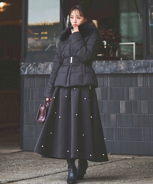 【未使用】スール　ダウンジャケット　ベルト付き　女優襟　ヤマダヤ　soeur7 ファー襟取り外しショートダウン（ダウンジャケット/コート）｜SWINGLE