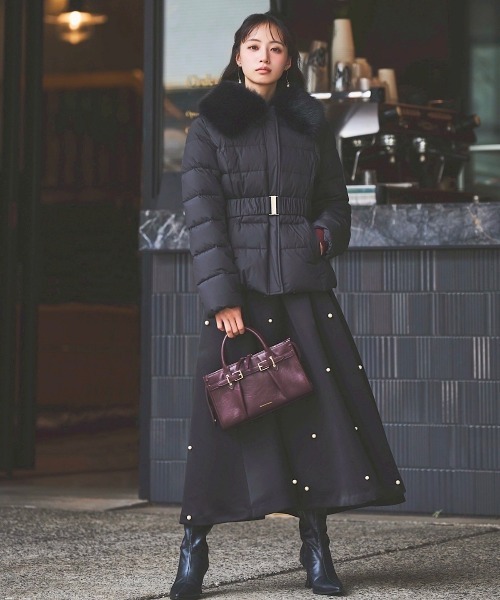 【未使用】スール　ダウンジャケット　ベルト付き　女優襟　ヤマダヤ　soeur7 ファー襟取り外しショートダウン（ダウンジャケット/コート）｜SWINGLE