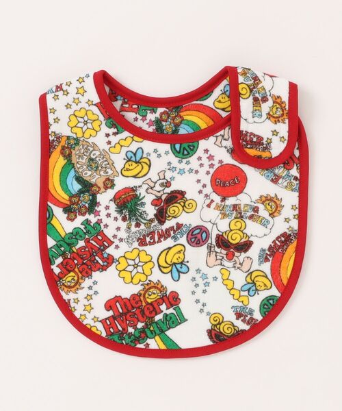 HYSTERIC MINI(ヒステリックミニ)の「パイル The Hysteric Festival総柄 D型スタイ(スタイ/よだれかけ・キッズ・エメラルド/レッド・FREE)」の2枚目の写真