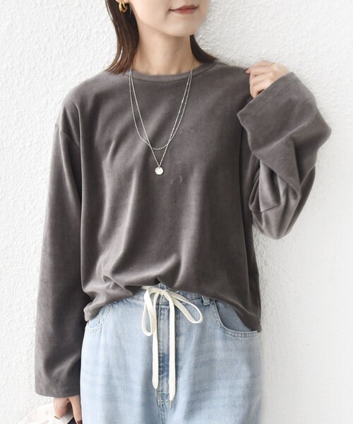 SHIPS(シップス)の「〈手洗い可能〉コットン ポリエステル ベロア ワイド スリーブ(Tシャツ/カットソー・レディース・ライトグリーン/ダークグレー/ネイビー・ONE SIZE)」の1枚目の写真