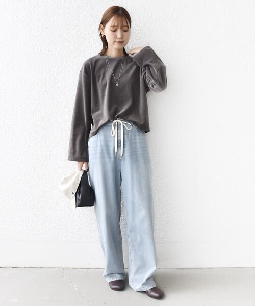 SHIPS(シップス)の「〈手洗い可能〉コットン ポリエステル ベロア ワイド スリーブ(Tシャツ/カットソー・レディース・ライトグリーン/ダークグレー/ネイビー・ONE SIZE)」の4枚目の写真