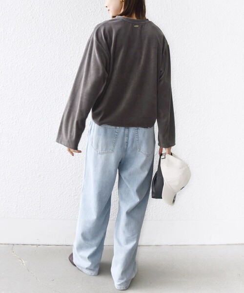 SHIPS(シップス)の「〈手洗い可能〉コットン ポリエステル ベロア ワイド スリーブ(Tシャツ/カットソー・レディース・ライトグリーン/ダークグレー/ネイビー・ONE SIZE)」の6枚目の写真