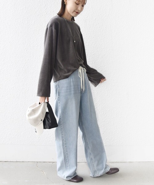 SHIPS(シップス)の「〈手洗い可能〉コットン ポリエステル ベロア ワイド スリーブ(Tシャツ/カットソー・レディース・ライトグリーン/ダークグレー/ネイビー・ONE SIZE)」の7枚目の写真