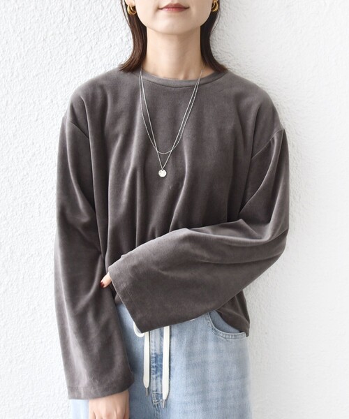 SHIPS(シップス)の「〈手洗い可能〉コットン ポリエステル ベロア ワイド スリーブ(Tシャツ/カットソー・レディース・ライトグリーン/ダークグレー/ネイビー・ONE SIZE)」の8枚目の写真