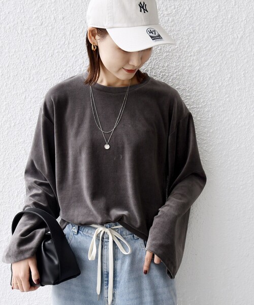 SHIPS(シップス)の「〈手洗い可能〉コットン ポリエステル ベロア ワイド スリーブ(Tシャツ/カットソー・レディース・ライトグリーン/ダークグレー/ネイビー・ONE SIZE)」の13枚目の写真