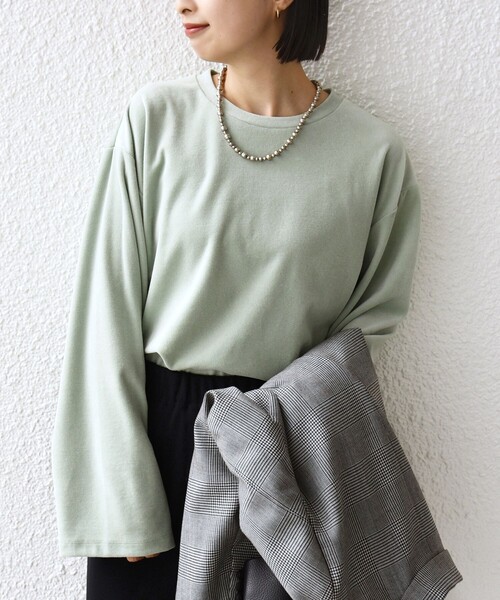 SHIPS(シップス)の「〈手洗い可能〉コットン ポリエステル ベロア ワイド スリーブ(Tシャツ/カットソー・レディース・ライトグリーン/ダークグレー/ネイビー・ONE SIZE)」の21枚目の写真