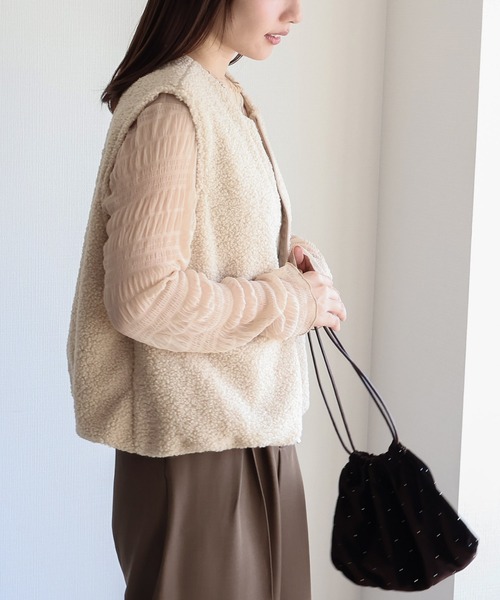 ボアジップアップベスト ベージュ GYMPHLEX（ジムフレックス） ボアべスト ジップアップ J-0855PL