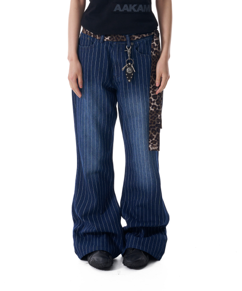 セール】Striped Flare Denim Pants (Blue)（デニムパンツ）｜AAKAM