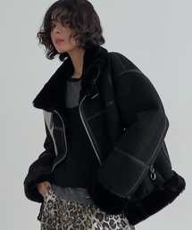 THE GREEN LAB（ザグリーンラボ）の「フェイクファー ハイネック ムートンジャケット [ミンク/ブラック]（ムートンコート）」