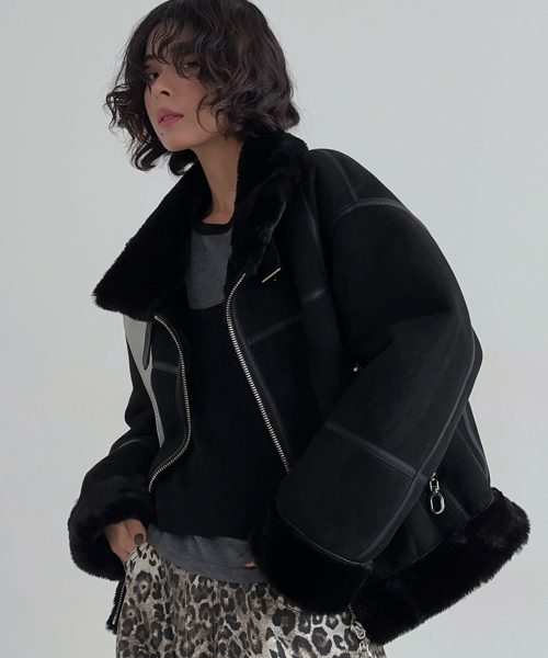 【未使用】ブリー ムートンジャケット リアルファー サイズ44 ブラック 希少品 中古・古着通販】BULLY (ブリー) ムートンジャケット ブラック サイズ