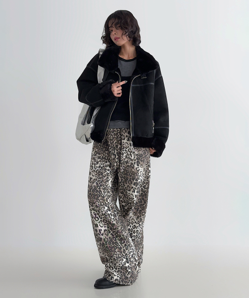 セール】フェイクファー ハイネック ムートンジャケット [ミンク