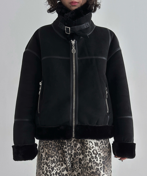 新品同様✩本物✩ムートンコート✩柔らか✩ブラック✩ツルツルの革✩軽いです RANAN（ラナン） コート アウター ムートンライクボアロングコート