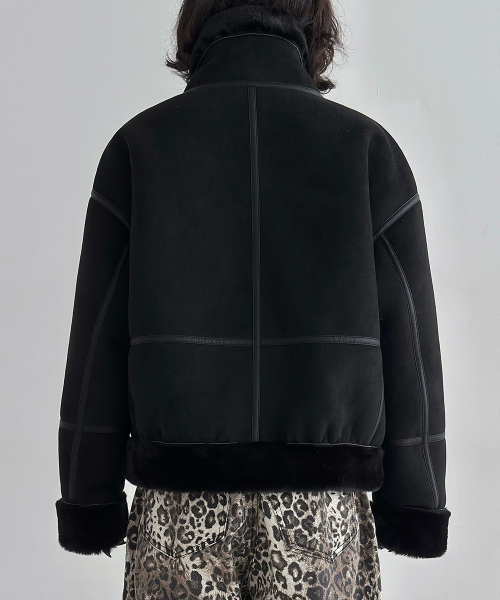 セール】フェイクファー ハイネック ムートンジャケット [ミンク