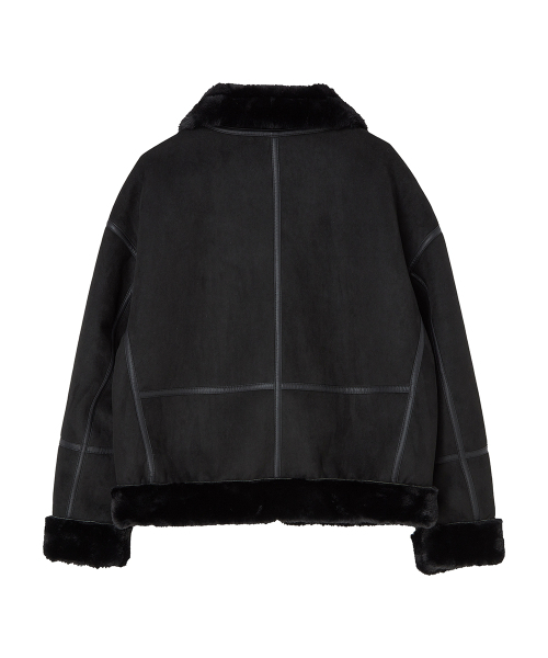 セール】フェイクファー ハイネック ムートンジャケット [ミンク