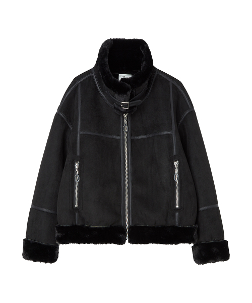 セール】フェイクファー ハイネック ムートンジャケット [ミンク