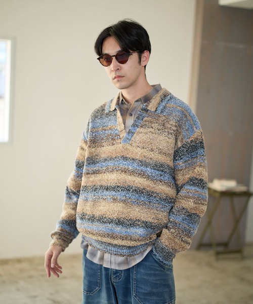 BAYFLOW（ベイフロー）の「ブークレスキッパーニットプルオーバー（ニット/セーター・メンズ・ベージュ/グレー・MEDIUM/LARGE）」の9枚目の写真