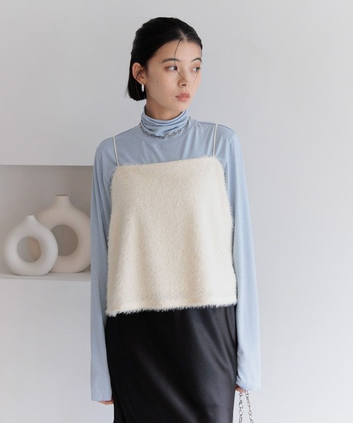 BAYFLOW（ベイフロー）の「[WEB限定]ラメシャギービスチェ（キャミソール・レディース・アイボリー/ブラック・FREE）」の6枚目の写真