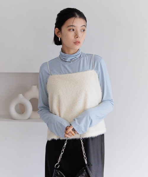 BAYFLOW（ベイフロー）の「[WEB限定]ラメシャギービスチェ（キャミソール・レディース・アイボリー/ブラック・FREE）」の7枚目の写真