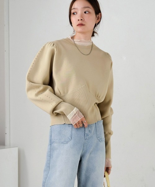Bab(バブ)の「スウェットライクウエスト切替ニットトップス(ニット/セーター・レディース・クリーム/ベージュ/オフホワイト・FREE)」の19枚目の写真