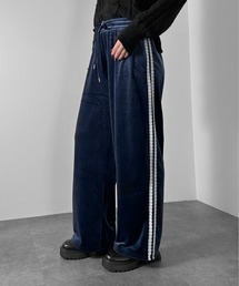 【jiasecond.】サイドレースラインベロアパンツ / ボトムス パンツ ベロア ワイド ルーズ トラックパンツ レース ブラック ブルー ブラウン ZOZOTOWN限定