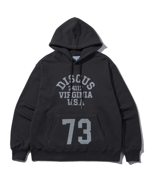 DISCUS ATHLETIC(ディスカス アスレチック)の「ヘビーウェイトレギュラーフィットナンバーフードパーカーウォッシュドブラック(パーカー・レディース・その他・LARGE/MEDIUM/X-LARGE)」の1枚目の写真