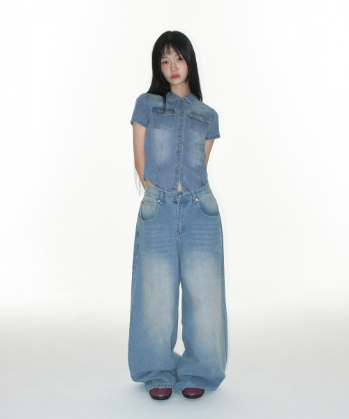 AMESWORLDWIDE（アメスワールドワイド）の「OVERFIT STITCH DENIM PANTS LIGHT BLUE（デニムパンツ・レディース・その他・SMALL/MEDIUM/LARGE）」の7枚目の写真