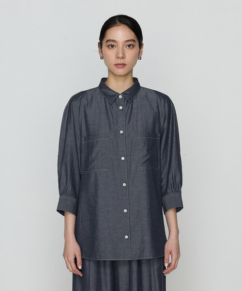 Gabardine K.T(ギャバジンケーティー)の「〔 +サイズ 〕 オトナシャンブレー たっぷりシャツ(シャツ/ブラウス・レディース・ブルー/ネイビー・13号)」の10枚目の写真