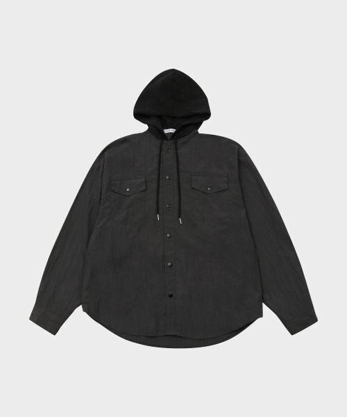 SLOW RECORD HOUSE(スローレコードハウス)の「ナイロンフードシャツ_チャコール(シャツ/ブラウス・レディース・その他・SMALL/MEDIUM/LARGE)」の1枚目の写真