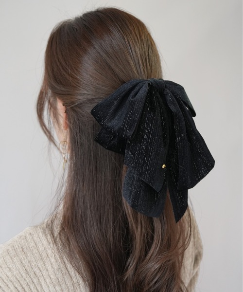 Port / ポート 】 ベロア ロング テールリボン クリップ（バレッタ